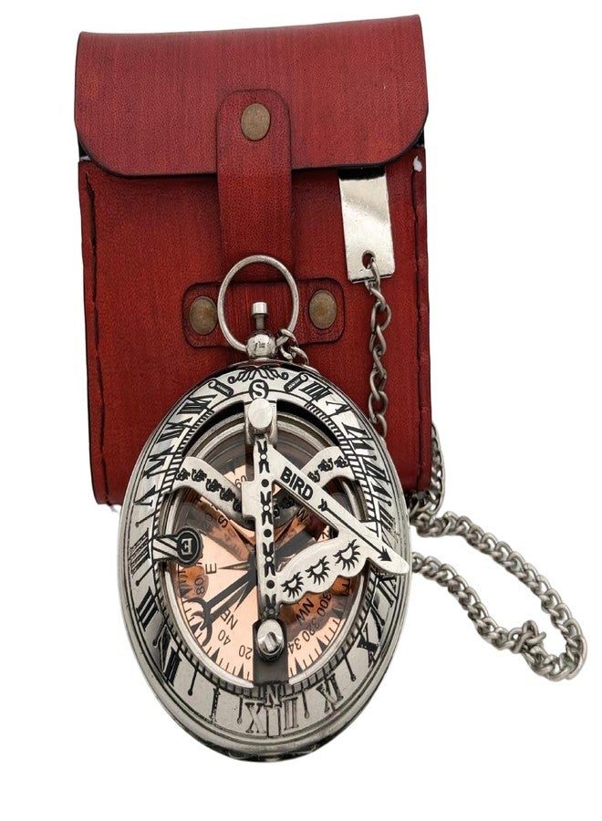 BAZROSS Handcrafted Vintage Brass Sundial Compass - Antique Nautical Sun Clock with Leather Case - Engraved Collectible Brass Compass Gift for Men - Christmas & Holiday Collection Gift - Image 1